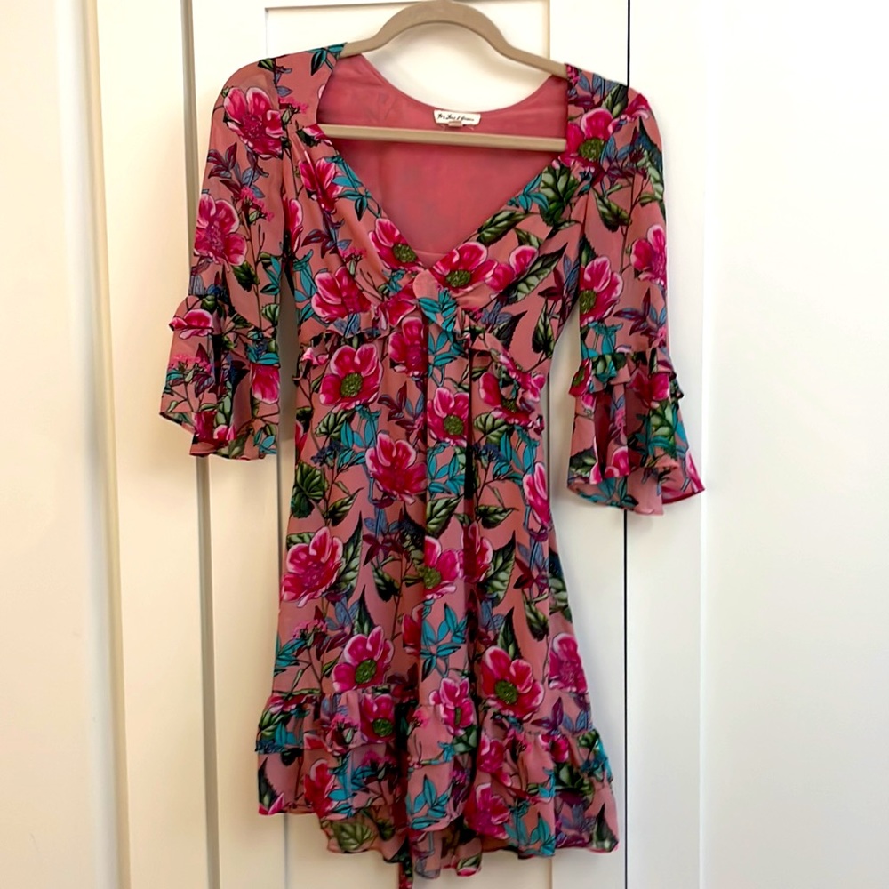 For Love & Lemons pink mini floral dress